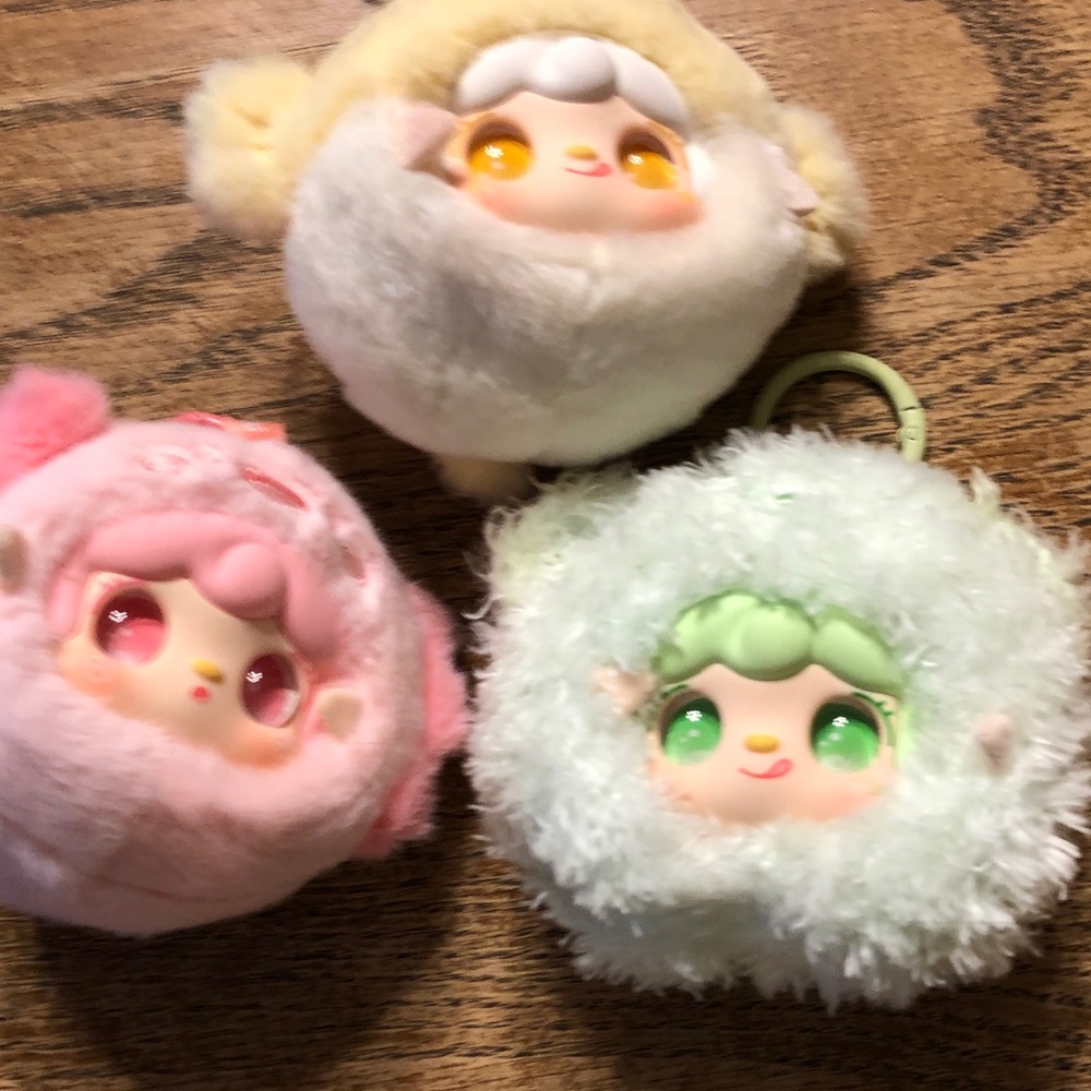 Plush Sheep Keychain Trio - Pink, Cream, Mint - Brand pop mart blind boxes